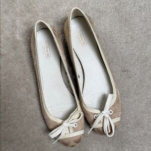 Coach Neutral Signature Canvas Ballet Flats with Cream Trim